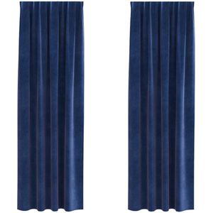 vidaXL - Zwarte - Luxe - Gordijnen - met - Top - Tape - 2 - stuks - Donkerblauw - Fluweel