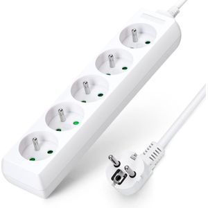 Stekkerdoos met 5 stopcontacten, 16 A, 2P + E, verlengkabel van 3 m, kabel en kinderbeveiliging, wit