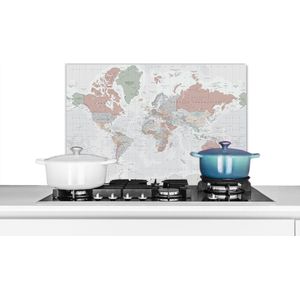 Spatscherm keuken 70x50 cm - Kookplaat achterwand Wereldkaart - Vintage - Pastel - Aarde - Grijs - Educatief - Muurbeschermer - Spatwand fornuis - Hoogwaardig aluminium