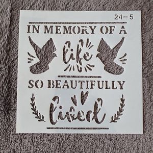 Hobby stencil, sjabloon, herbruikbaar, kaarten maken, scrapbooking, decoreren, 15x15 cm, In memory of a life so beautifully lived
