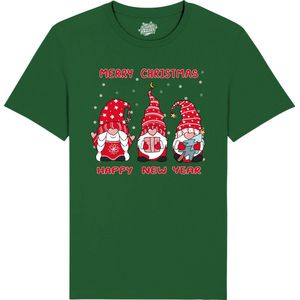 Christmas Gnomies Rood - Foute kersttrui kerstcadeau - Dames / Heren / Unisex Kerst Kleding - Grappige Feestdagen Outfit - - Unisex T-Shirt - Bottle Groen - Maat XXL