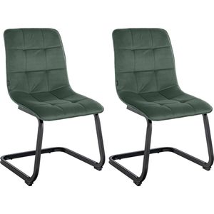 CLP Vermont Set van 2 eetkamerstoelen - Zonder armleuning - Fluweel - Velvet - donkergroen