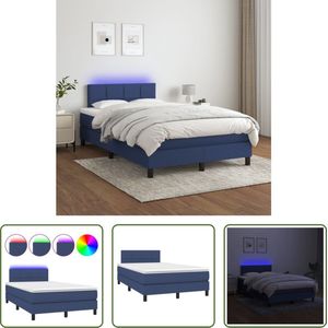 The Living Store Boxspring LED 120x200 - Blauw - Hoofdbord Verstelbaar - Pocketvering Matras - Huidvriendelijk Topmatras - Kleurrijke LED-verlichting