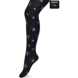 Bonnie Doon Kinder Panty met Glitter Sterren Zwart/Zilver 50 Denier maat 128/134 - Meisjes Panty - Glitter Sterretjes - Panty Kinderen 50 den - Tiener Panty - Feestelijk - Kids Twinkling Starts Tights Doorschijnend - Black/Silver - BN553973.141