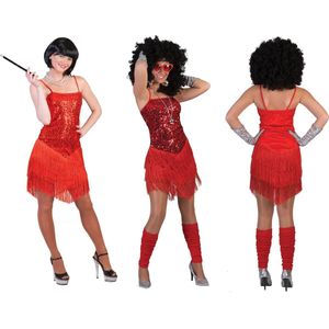 Funny Fashion - Glitter & Glamour Kostuum - Glitter Fancy Flapper Jurk Rood Vrouw - Rood - Maat 32-34 - Carnavalskleding - Verkleedkleding