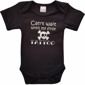 Zwarte romper met ""Can't wait until my first tattoo"" - maat 80 - babyshower, zwanger, cadeautje, kraamcadeau, grappig, geschenk, baby, tekst, bodieke