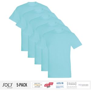 5 Pack Sol's Jongens/Meisjes T-Shirt 100% biologisch katoen Ronde hals Atoll Blauw Maat 118/128 (7/8 Jaar)