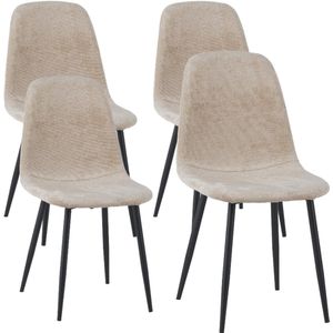 DH Interior Set van 4 Scandinavische Eetkamerstoelen Beige Chenille Stof Swift - Zonder Armleuningen - Chenille - Scandinavisch & Basic