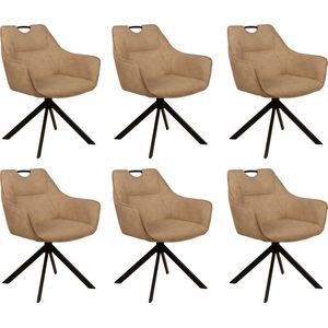 Colenis® - Lucas Eetkamerstoel - Set van 6 Stoelen - Beige - Microfiber Bekleding - Gestoffeerde Zitting - Metalen Poten