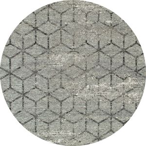 Rond vloerkleed vintage - Tapijten woonkamer - Geometrisch - Grijs - 170ø
