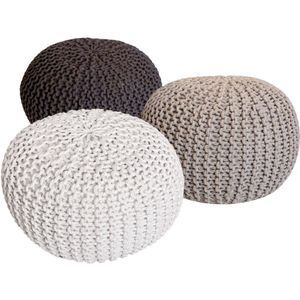 Michael | Pouf Set 3 Stuks | Grof Gebreid | 55 cm Ø | poef | hocker | Kruk | hockers en poefen | fluwelen poef | Wood Selections