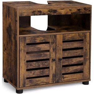 Badkamer Wastafel Onderkast - Vintage Bruin Opbergmeubel - Spaanplaat Vanity - 60cm x 30cm x 63cm - Handdoekorganizer - Haardrogerhouder - Douchegelrek