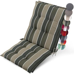Beautissu Sun-NL – Set van 2 Premium Lage Rugleuning Kussen 100x50 cm – UV-bestendig & 8cm Dik Kussen Tuinstoelkussen Antislip Bevestigingsbanden – Stevige Stof Groen Gestreept