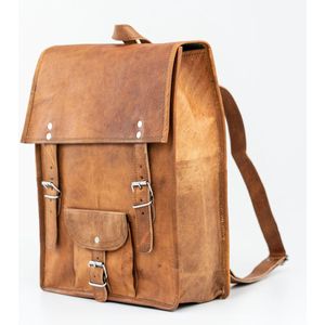 Rugtas “Urban Vintage” – Rechthoekig – Echt Leer – Cognac Bruin - 40 x 26 x 9 cm – A4 documenten / Laptop 15 inch – Bilbao Model 069