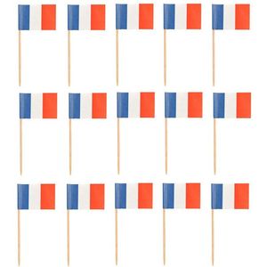 Cocktailprikkers Frankrijk - 1000x - rood/wit/blauw - 8cm - Franse vlaggetjes