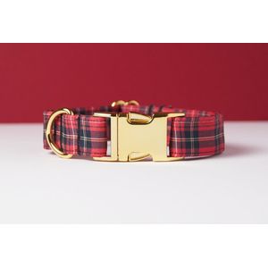 Awesome Paws halsband hond - Honden Halsband Schotse ruit in rood - Plaid patroon - Handmade | Maat L