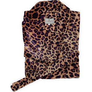 Linnick Flanel Fleece Badjas Leopard - brown - XL - Badjas Dames - Badjas Heren