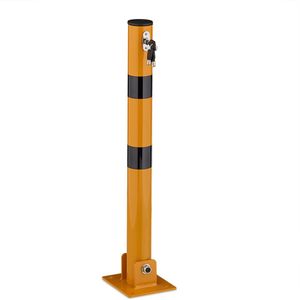 parkeerpaal neerklapbaar - afzetpaal - staal - 65 cm hoog - afsluitbaar - rond - parkeerblokkade - geel-zwart