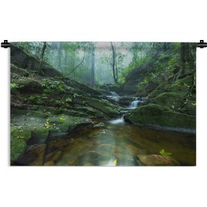 Wandkleed Diep in de jungle - Saithip Waterval Phu Soi Dao natuurpark in Thailand Wandkleed katoen 150x100 cm - Wandtapijt met foto