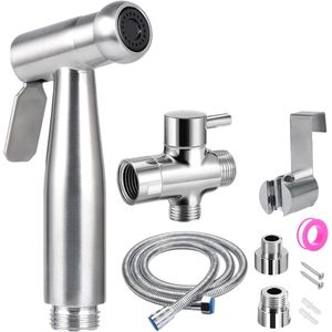 Handheld Bidet Sproeier voor Toilet - Roestvrij Staal, 2 Spray Modi, Inclusief Slang en Accessoires