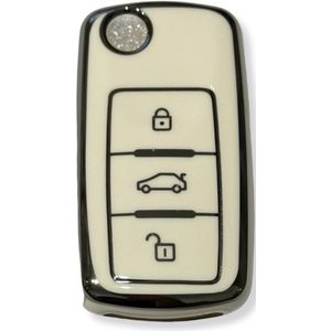 Sleutelcover voor Volkswagen, VW Sleutelhoesje, Key Case for VW, Autosleutel Hoesje Geschikt Voor Volkswagen, Volkswagen Golf, Polo, Passat, Tiguan, Caddy, EOS, Beetle, Transporter, Skoda Octavia, Seat, Wit - Zilver