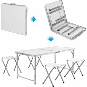 SureDeal® - Campingtafel - Met 4 Stoeltjes - Inklapbare Tafel - Wit - 120x60x70 cm - Vouwtafel - Picknicktafel - Hoogte verstelbaar - Kampeertafel - Camping