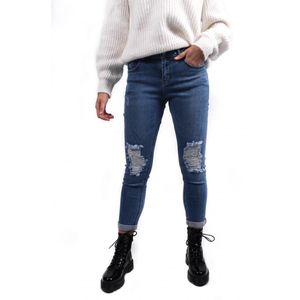 Girlfriend spijkerbroek | Broek dames | Jeans | Stretch | Comfortabel | Knoop- en ritssluiting | Kleur Blauw | Maat 36