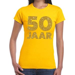 50 jaar goud glitter verjaardag t-shirt geel dames - verjaardag / jubileum shirts XXL