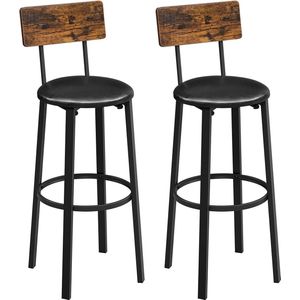 Rootz Vintage bruin-zwarte barkrukset - keukenkrukken - stoelen op toonbankhoogte - spaanplaat en PU - 39 cm x 39 cm x 100 cm - 2 stuks - capaciteit 100 kg