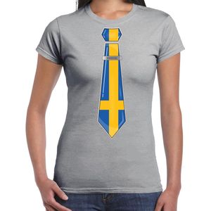 Bellatio Decorations Verkleed shirt voor dames - stropdas Zweden - grijs - supporter - themafeest M