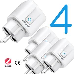 Arisenn® Zigbee 4 Pack Slimme Stekker EU | Wifi | Stembediening (Google, Alexa, Siri) | App | Timer | Energie Meter | Zigbee 3.0 | Thuisautomatisering | Makkelijk te Installeren | Perfect voor Beginners | Bespaar Energie | Afstandsbediening per 4