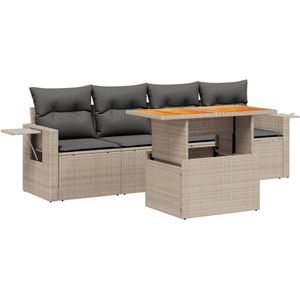 vidaXL - 5-delige - Loungeset - met - kussens - poly - rattan - grijs