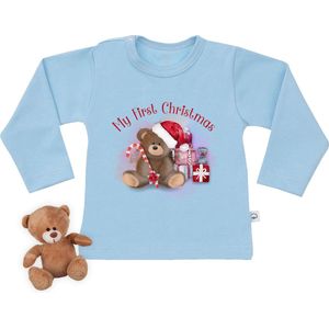 Baby t shirt met print 'Mijn eerste Kerstmis' - blauw - lange mouw - maat  74