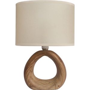 Tafellamp - Nachtlamp - textiel beige - houtlook - E14 Fitting