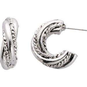 Behave Oorbellen - oorstekers - dames - gevlochten motief - in oorring vorm - zilver kleur - 2.5cm