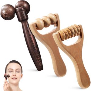 3 stuks houten massageroller voor fascia- spieren en buikspieren buikontlasting - nekmassageroller