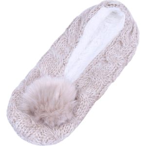 Warme, beige pantoffels met pompon 36-38