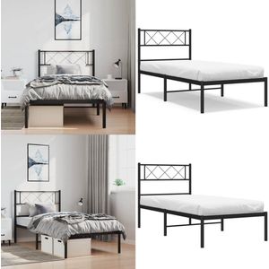 vidaXL Bedframe met hoofdbord metaal zwart 100x190 cm - Bedframe - Bedframes - Eenpersoonsbed - Bed