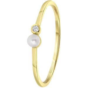 Lucardi Dames Goldplated ring zoetwaterparel - Ring - Moederdag Cadeautje - Echt Zilver - Goudkleurig