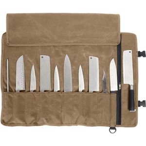 Koksmessen in oproltas - 11 sleuven - messentas voor kamperen en wandelen - multifunctionele gereedschapstas - kaki Knife Roll Bag