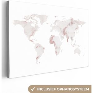 Canvas Wereldkaart - 150x100 - Wanddecoratie Wereldkaart - Marmer - Koper
