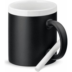 Luxe krijt koffiemok/beker - wit/zwart - keramiek - met krijt te beschrijven - 350 ml - Eigen naam