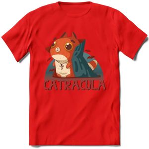 Graaf catracula T-Shirt Grappig | Dieren katten halloween Kleding Kado Heren / Dames | Animal Skateboard Cadeau shirt - Rood - L
