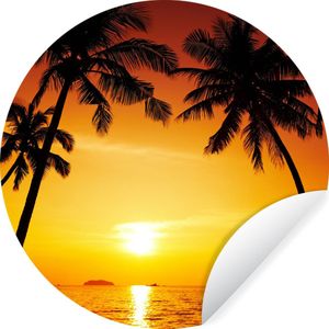 Behangcirkel - Strand - Zee - Zonsondergang - Palmboom - Tropisch - Zelfklevend behang - 80x80 cm - Behang zelfklevend - Behangsticker - Cirkel behang