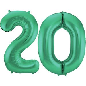 Folat Folie ballonnen - 20 jaar cijfer - glimmend groen - 86 cm - leeftijd feestartikelen