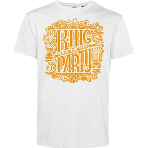 T-shirt King Of The Party | Koningsdag kleding | Oranje Shirt | Wit | maat XS