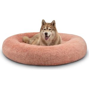 Pluizig rond Donutbed voor honden en katten - Huisdieren - 4XL - 120 cm Ø - Zacht kattenbed - Knuffelpluche hondenkussen - Extra dikke vulling - Rosa hondenmand auto