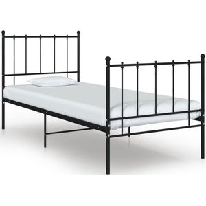 The Living Store Bedframe - eenpersoons bed - gepoedercoat metaal - 206 x 105 x 99 cm - zwart