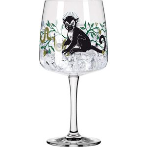 Gin Glas 700 ml - Serie Fabelkraft Motief Nr. 1, Cocktailglas Monkey Illustration - Made in Germany, zwart, groen, platina