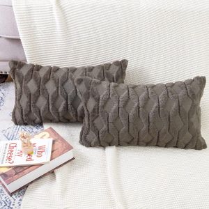 Kussenslopen, set van 2, zacht, pluche, kort, wol, fluweel, decoratief, luxe stijl, kussenhoes voor bank en slaapkamer, donkertaupe, 30 x 50 cm, rechthoekig